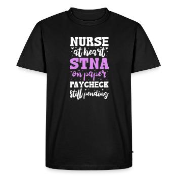 Infirmière dans l’âme STNA sur papier Chèque de paie toujours - T-shirt Premium bio Homme - noir - Devant - Nico (187cm)