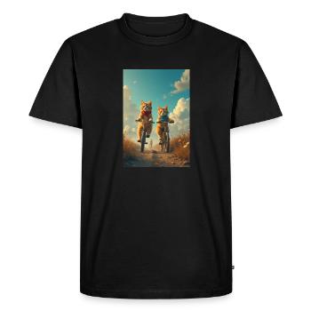 Katzen auf dem Fahrrad - Männer Premium Bio T-Shirt - Schwarz - Vorne - Nico (187cm)
