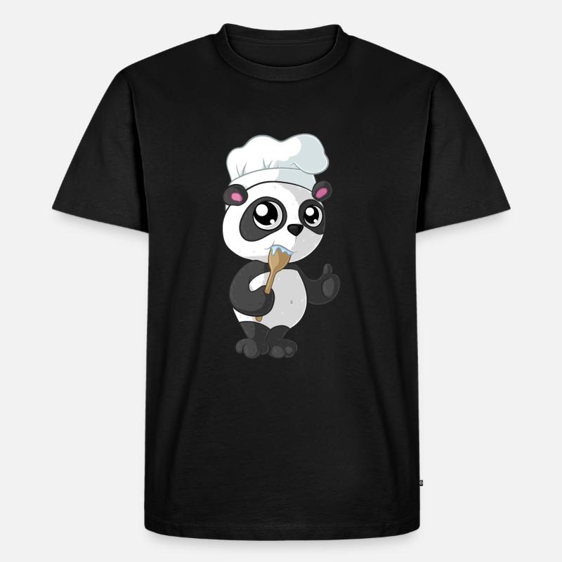 Kochender Comic Panda - Männer Premium Bio T-Shirt - Schwarz