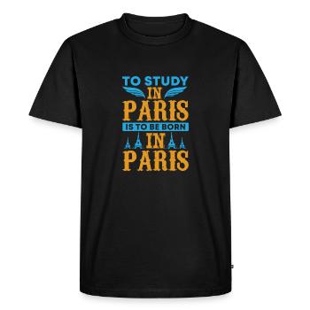 ÉTUDIER À PARIS, C’EST NAÎTRE À PARIS - T-shirt Premium bio Homme - noir - Devant - Nico (187cm)