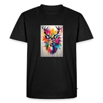 Tête de cerf colorée - T-shirt Premium bio Homme - noir - Devant - Nico (187cm)