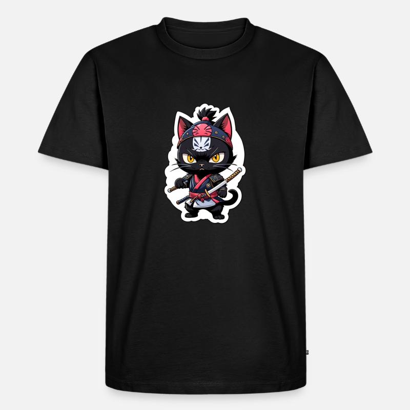 Ninja Katze - Samurai Kätzchen - Männer Premium Bio T-Shirt - Schwarz