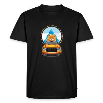 Drôle de chien de Poméranie voyageant dans un pick-up - T-shirt Premium bio Homme - noir - Devant - Nico (187cm)