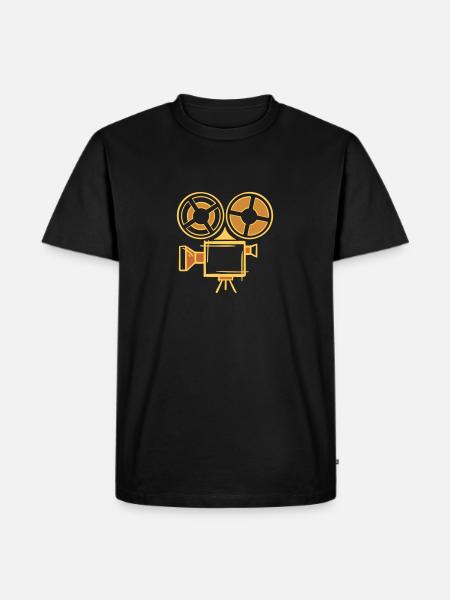 Old film camera icon, hand-drawn. Cameraman - Men's Premium Organic T-Shirt - black