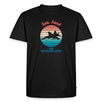 Fighter Jet On A Retro Sunset - Men's Premium Organic T-Shirt - black - Front - Nico (187cm)