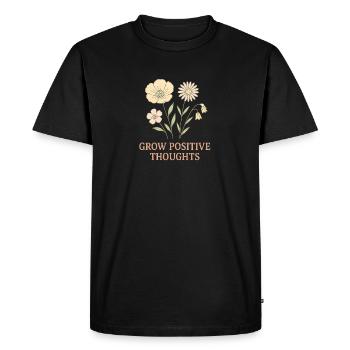 Thinking Positive Flower Motif - Men's Premium Organic T-Shirt - black - Front - Nico (187cm)