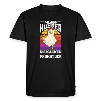 J’adore les poulets – ils font caca au petit-déjeuner - T-shirt Premium bio Homme - noir - Devant - Nico (187cm)