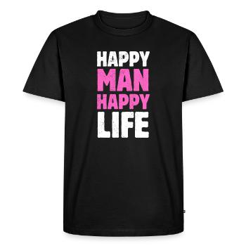 Homme Heureux, Vie Heureuse, Mari, Vie Heureuse - T-shirt Premium bio Homme - noir - Devant - Nico (187cm)