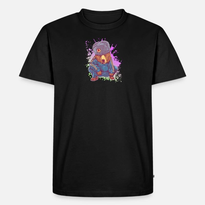 Lustiger sibirischer Bär beim russischen Squat - Männer Premium Bio T-Shirt - Schwarz