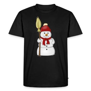 Bonhomme de neige avec balai, chapeau rouge et écharpe - T-shirt Premium bio Homme - noir - Devant - Nico (187cm)