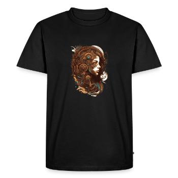 Le Steampunk rencontre une belle femme en style mécanicien - T-shirt Premium bio Homme - noir - Devant - Nico (187cm)