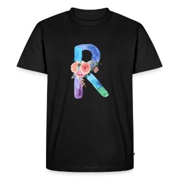 Lettre r watercolor - T-shirt Premium bio Homme - noir - Devant - Nico (187cm)