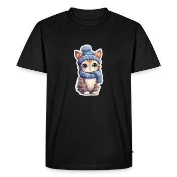 Cute kitten in the snow - Men's Premium Organic T-Shirt - black - Front - Nico (187cm)