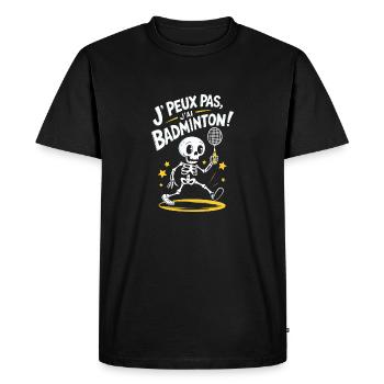 J' peux pas j'ai badminton - T-shirt Premium bio Homme - noir - Devant - Nico (187cm)
