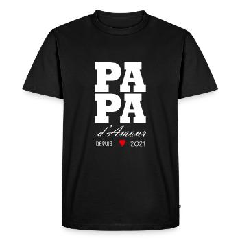 Papa d amour depuis 2021 - T-shirt Premium bio Homme - noir - Devant - Nico (187cm)