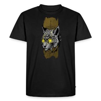 Lynx Guardian Tattoo with Glowing Yellow Eyes - Men's Premium Organic T-Shirt - black - Front - Nico (187cm)