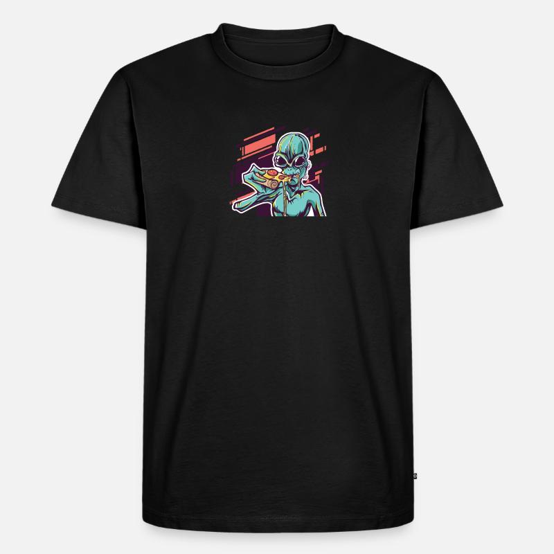 Alien Monster Pizza - Männer Premium Bio T-Shirt - Schwarz