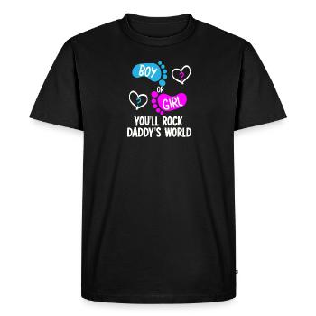 annonce de sexe de bébé garçon ou fille enceinte - T-shirt Premium bio Homme - noir - Devant - Nico (187cm)