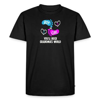 annonce de sexe de bébé garçon ou fille enceinte - T-shirt Premium bio Homme - noir - Devant - Nico (187cm)