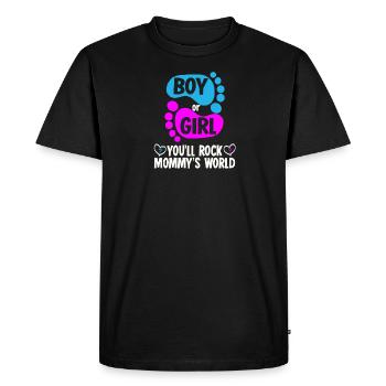 annonce de sexe de bébé garçon ou fille enceinte - T-shirt Premium bio Homme - noir - Devant - Nico (187cm)