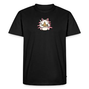 Cat eating noodles on a paper bowl - bowl of - Men's Premium Organic T-Shirt - black - Front - Nico (187cm)