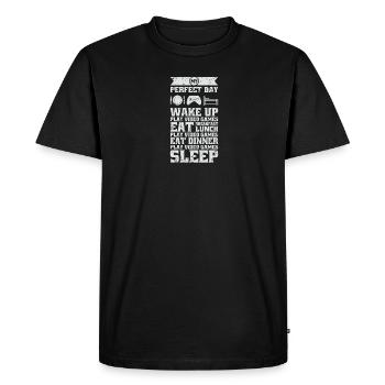 My perfect day Wake up Play video games Eat Lunch - Men's Premium Organic T-Shirt - black - Front - Nico (187cm)