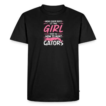 Femme chasseuse d’alligators, citation de chasse de gator femelle - T-shirt Premium bio Homme - noir - Devant - Nico (187cm)