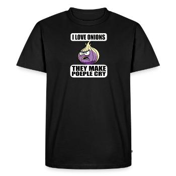 J’aime les oignons, ils font des gens - T-shirt Premium bio Homme - noir - Devant - Nico (187cm)