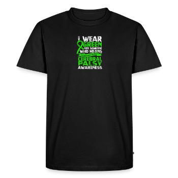 Je porte du vert pour quelqu’un - paralysie cérébrale - T-shirt Premium bio Homme - noir - Devant - Nico (187cm)