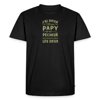 Papy & Pêcheur Humour Pêche Retraité Rigolo Poisso - Men's Premium Organic T-Shirt - black - Front - Nico (187cm)