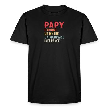 Papy la Mauvaise Influence - Humour Retraité Papi - Men's Premium Organic T-Shirt - black - Front - Nico (187cm)