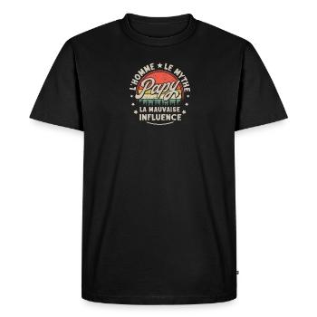 Papy la Mauvaise Influence - Humour Retraité Papi - Men's Premium Organic T-Shirt - black - Front - Nico (187cm)