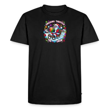 Volleyball Christmas Santa, Smashing Through The - Men's Premium Organic T-Shirt - black - Front - Nico (187cm)