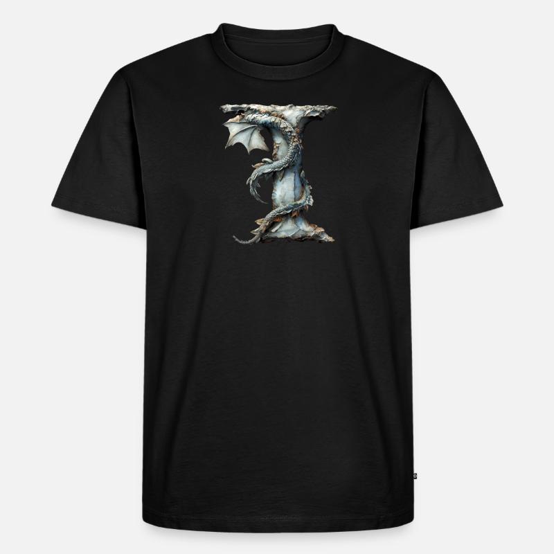 Buchstabe "I" im Drachendesign. - Männer Premium Bio T-Shirt - Schwarz