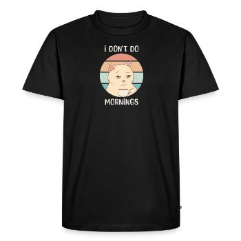 Funny Cat Drinking Coffee Bored Sarcastic Work - Men's Premium Organic T-Shirt - black - Front - Nico (187cm)
