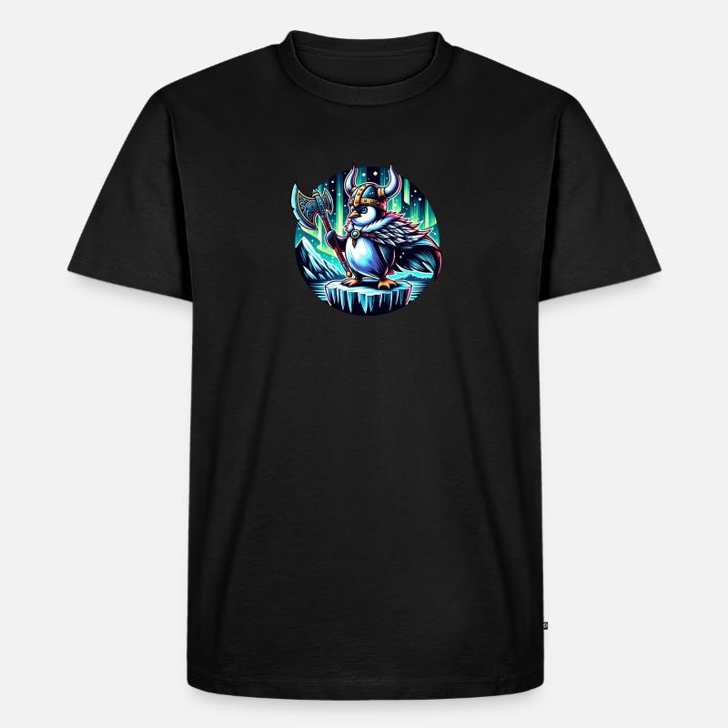 Wikinger Pinguin Unter Polarlichtern - Männer Premium Bio T-Shirt - Schwarz