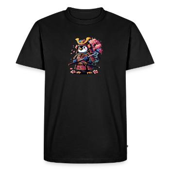 Pingouin samouraï avec fleurs de cerisier - T-shirt Premium bio Homme - noir - Devant - Nico (187cm)