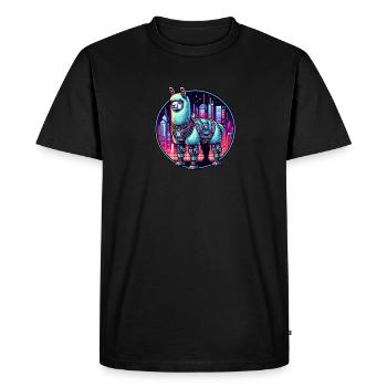 Futuristic Cyber Lama City - Men's Premium Organic T-Shirt - black - Front - Nico (187cm)