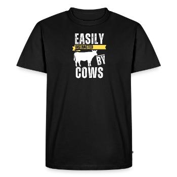 Facilement distrait par les vaches - Cadeau drôle de Cow Famers - T-shirt Premium bio Homme - noir - Devant - Nico (187cm)