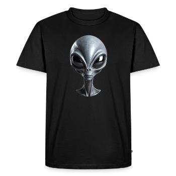 Real Small Grey Alien with Big Black Eyes - Men's Premium Organic T-Shirt - black - Front - Nico (187cm)