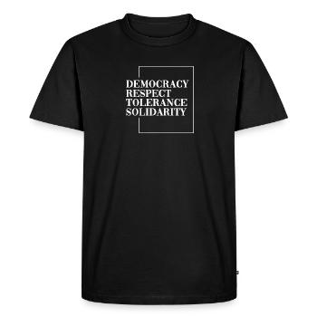 Democracy, Respect, Tolerance, Solidarity - Männer Premium Bio T-Shirt - Schwarz - Vorne - Nico (187cm)