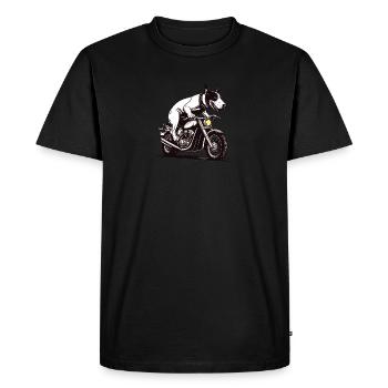English Bull Terrier Riding a Motorcycle - Men's Premium Organic T-Shirt - black - Front - Nico (187cm)