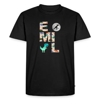 EMIL - Beau prénom de garçon avec dinosaure - T-shirt Premium bio Homme - noir - Devant - Nico (187cm)