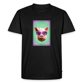 Cool and cute pig with violet sunglasses - Men's Premium Organic T-Shirt - black - Front - Nico (187cm)