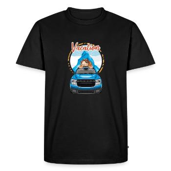 Chien teckel rêveur voyageant dans un pick-up - T-shirt Premium bio Homme - noir - Devant - Nico (187cm)