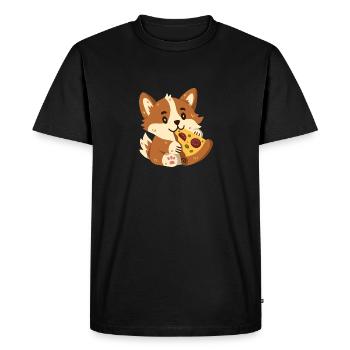Corgi à la pizza - T-shirt Premium bio Homme - noir - Devant - Nico (187cm)