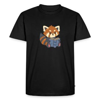 Panda roux lisant un livre - T-shirt Premium bio Homme - noir - Devant - Nico (187cm)