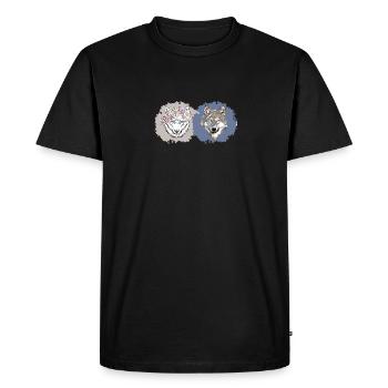 Floral and Realistic Wolves – Dual Nature Design - Men's Premium Organic T-Shirt - black - Front - Nico (187cm)