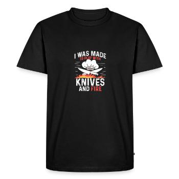 J’ai été fait pour jouer avec des couteaux et la cuisson au feu - T-shirt Premium bio Homme - noir - Devant - Nico (187cm)