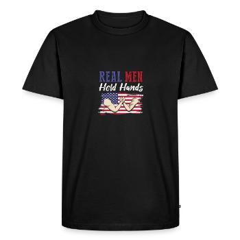 De vrais hommes se tiennent la main Bras de fer - T-shirt Premium bio Homme - noir - Devant - Nico (187cm)